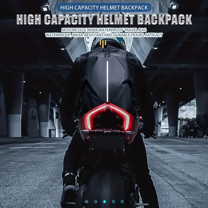 Black Motorcycle Riding Backpack Waterproof Helmet Storage Travel Backpack Reflective Safety Shoulder Bag Large Capacity For Men