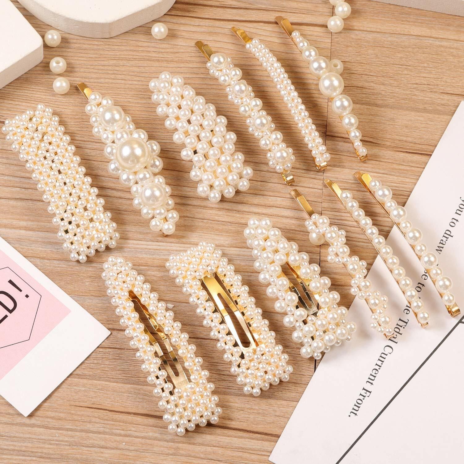 12 Pcs Pearl Hair Clips Large Hair Clips Pins Barrette Ties Hair for Women Girls