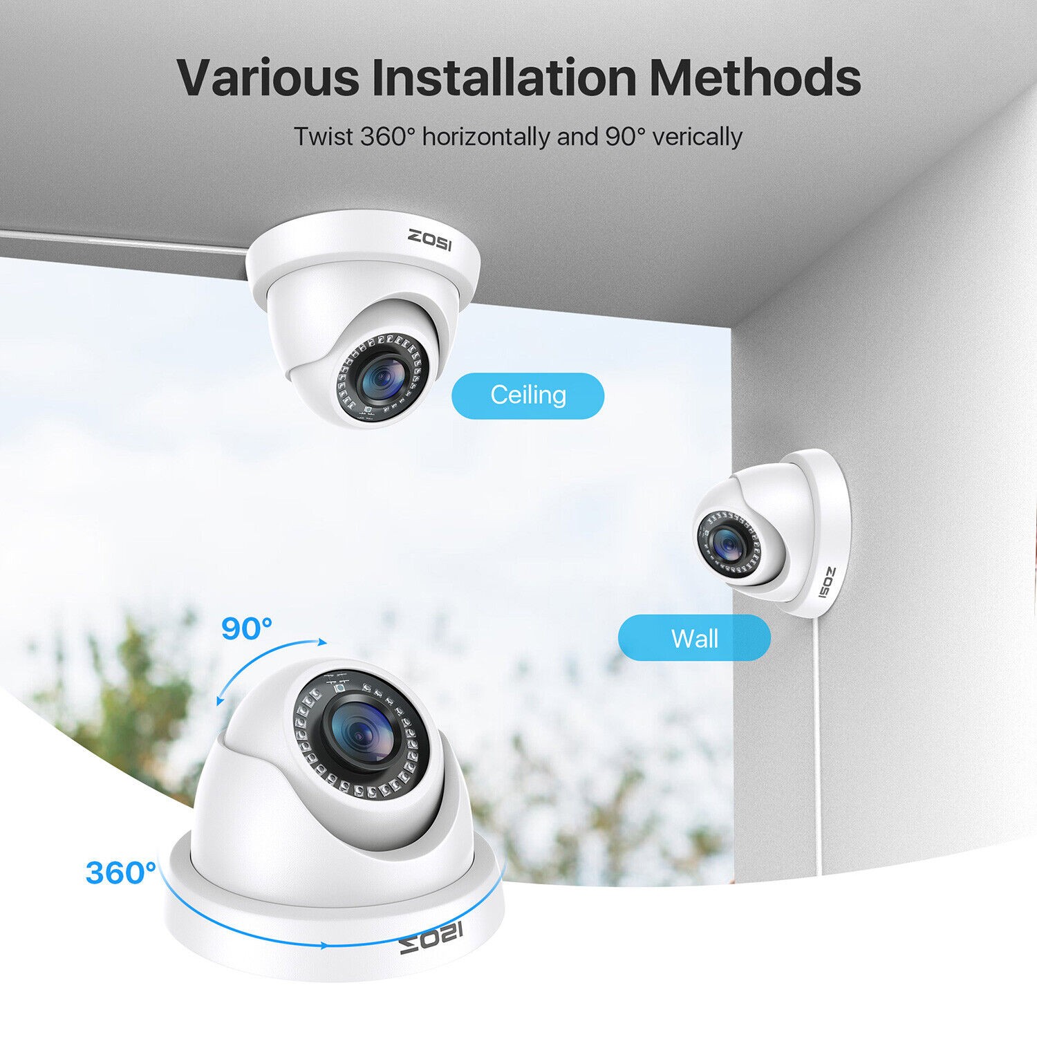 ZOSI 2MP 1080P HD 4in1 Home Dome Security Camera Night Vision Outdoor CCTV IP66